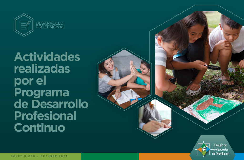 Actividades realizadas por el Programa de Desarrollo Profesional Continuo 

El Programa de Desarrollo Profesional Continuo, inició el pasado 23 de setiembre, una capacitación en Sistematización de Experiencias. Este es el primero de varios espacios que se ofrecerán, con el fin de promover la elaboración de trabajos y ponencias que puedan ser presentados en nuestro III Congreso Nacional de Orientación 2024.

Nuestra intención es brindar oportunidades de alto nivel y calidad, por eso, se realizaron gestiones para contar con la facilitación, durante este proceso, del Dr. Óscar Jara Holliday, referente en temas de sistematización de experiencias.

Un total de 19 colegas visualizaron una oportunidad y estarán trabajando al lado del Dr. Holliday, durante el mes de octubre y parte de noviembre.

Desde el CPO, esperamos ver cada una de las narrativas plasmadas en un documento y una ponencia, que puedan presentarse en nuestro congreso del próximo año.